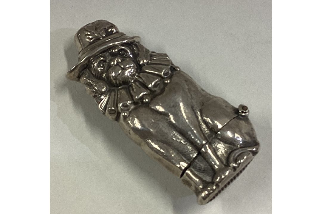 A rare novelty Victorian silver vesta case depicting 'Toby', Mr Punch's Dog. - Image 1 of 2