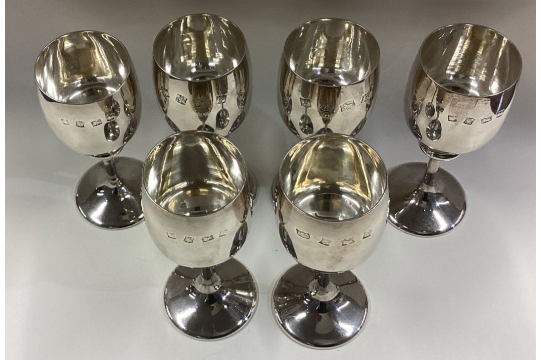 A set of six silver goblets. - Image 5 of 6