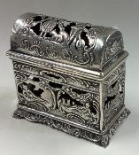 A pierced Dutch silver toy casket with hinged lid.