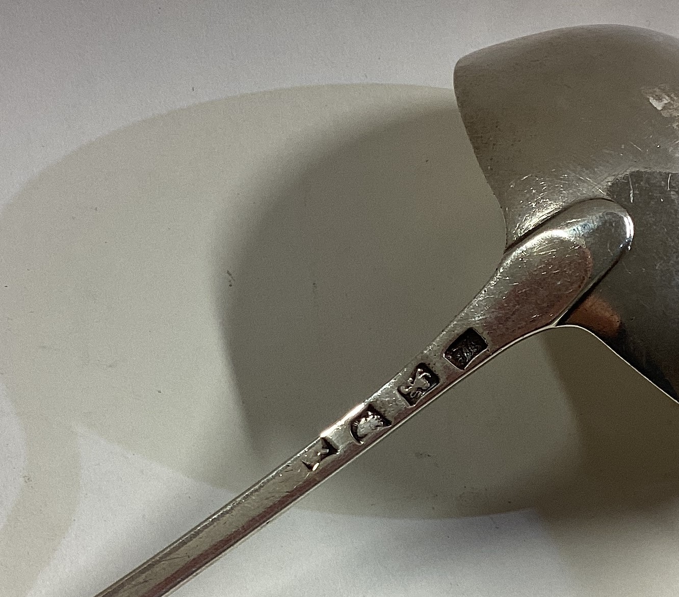 An 18th Century silver bottom marked soup ladle. - Image 2 of 2