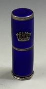 A silver and blue enamelled lipstick holder.
