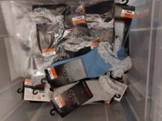 Box of 24 Pairs of Socks, Blue, Grey and Black With Lace Edging