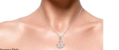 New! Cubic Zirconia Anchor Pendant with Chain in Rhodium Overlay Sterling Silver