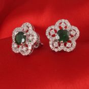 14 K / 585 White Gold Tsavorite Garnet & Diamond Earring Studs