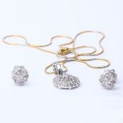 14 K / 585 Designer Pendant Necklace and Earrings with Light Pink Diamonds