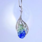 14 K/ 585 White Gold Unique Floral Carved Tanzanite (IGI Certified) & Pink Diamond Pendant Neckla...