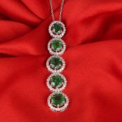 14 K / 585 White Gold Designer Tsavorite Garnet & Diamond Pendant Necklace
