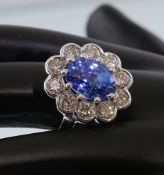 14 K / 585 White Gold Blue Sapphire (IGI Certified) & Diamond Ring