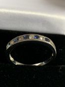 9ct White Gold Channel Set Semi Eternity Diamond & Sapphire Ring 0.12