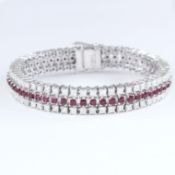 14 K / 585 White Gold 3 Line Tennis Bracelet with Rubies & Diamonds
