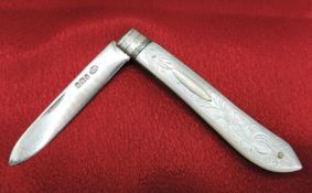 Victorian Silver Mother of Pearl Fruit Knife Hallmark date 1899