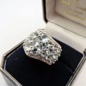 Sterling Silver Aquamarine Marine Cluster Ring 4cts New with Gift Pouch
