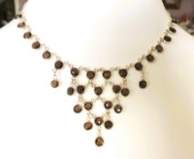 Sterling Silver Smokey Quartz Gemstone Chandelier Necklace New with Gift Box