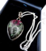 Sterling Silver Teardrop Cabochon Zoisite Necklace