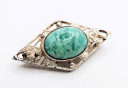 Antique Art Deco Sterling Silver Cabochon Amazonite Brooch