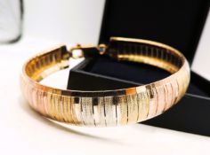 Vintage Milor Italy Tri-Colour Gold on Sterling Silver Cubetto Bracelet with Gift Box