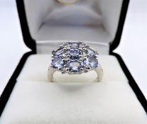Tanzanite Cluster Ring Sterling Silver New with Gift Pouch