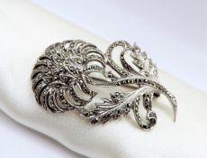 Vintage Sterling Silver Marcasite Brooch