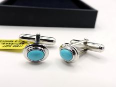 Sterling Silver Turquoise Gemstone Cufflinks New with Gift Pouch