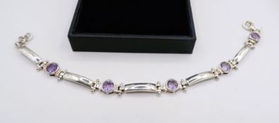 Artisan Sterling Silver Amethyst Gemstone Bracelet with Gift Box