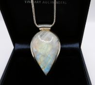 Vintage Artisan Sterling Silver Cabochon Teardrop Moonstone Necklace