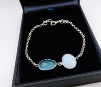 Sterling Silver Facet Cut Blue Gemstone Bracelet New with Gift Pouch