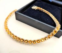 Sterling Silver Citrine Gemstone Tennis Bracelet New With Gift Box