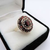 Vintage Sterling Silver Garnet Cluster Ring Hallmark Date 1971