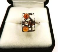 Sterling Silver Cabochon Baltic Amber Ring