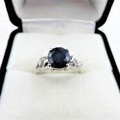 Sterling Silver Sapphire & Diamond Ring New with Gift Pouch