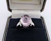 Cabochon Rose de France Amethyst Ring in Sterling Silver 3 carats New with Gift Pouch