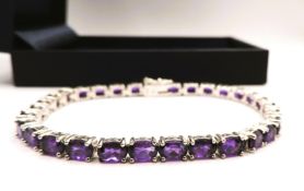 Sterling Silver Amethyst Tennis Bracelet 13.5 Carats New With Gift Box