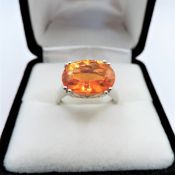 Orange Sapphire Ring 6 carats Sterling Silver New with Gift Pouch