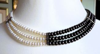 Three Strand Cultured Pearl Necklace Silver Clasp New with Gift Box