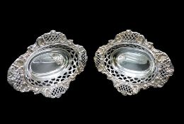 Matching Pair Antique Sterling Silver Bon Bon Dishes 80 grams Birmingham Hallmark 1901