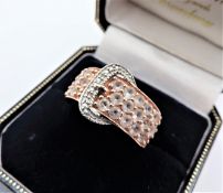 White Gemstone Buckle Ring Rose Gold Sterling Silver New with Gift Pouch