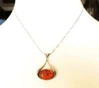 Vintage Sterling Silver Baltic Amber Necklace with Gift Box
