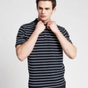 Textured Stripe Button Neck Polo Shirt