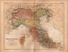 Antique 1867 Coloured Geography Map Italia Et Corsica.