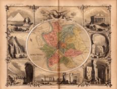 Antique Coloured Map Plan of Rome & Illustrations Of Classical Sites.