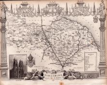 Yorkshire North Riding Steel Engraved Victorian Thomas Moule Map.