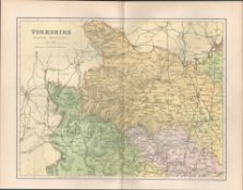 Yorkshire North Riding Victorian 1894 Coloured Antique Map.
