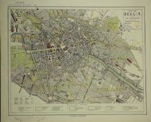City Of Berlin Germany Victorian Letts 1882 Antique Coloured Map.