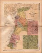Antique Victorian 1867 Coloured Map Palestine Syria, Hierosolyma.