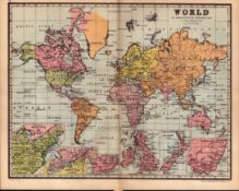 The World Mercator’s Projection Antique Detailed Coloured Map.