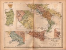 Antique 1867 Coloured Geography Map Italia Sicillia.