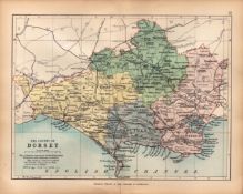 County of Dorsetshire 1895 Antique Victorian Coloured Map.