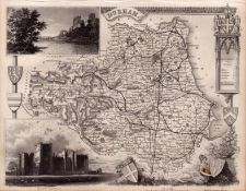 Durham County Steel Engraved Victorian Thomas Moule Antique Map.