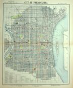 City Of Philadelphia USA Victorian Letts 1883 Antique Coloured Map.