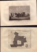 Raby Castle & Plan Durham Francis Grose 1783 Copper Engraving.